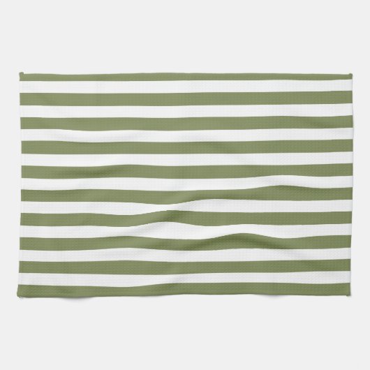 Olivgrün und weiße, cremefarbene Streifen Geschirrtuch (Horizontal)