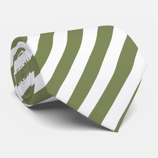 Olivgrün und weiße, cremefarbene Streifen Krawatte (Gerollt)