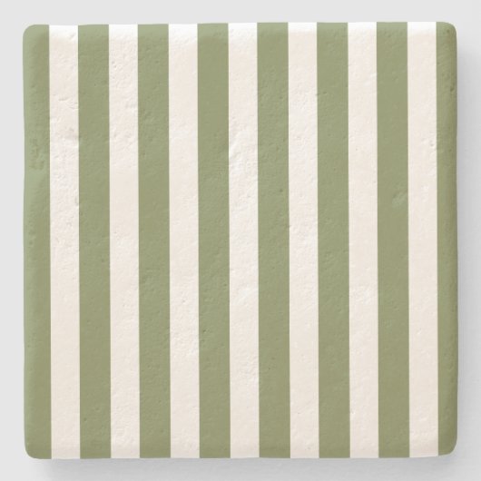 Olivgrün und weiße, cremefarbene Streifen Steinuntersetzer (Vorderseite)