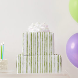 Olivgrün Weiße Abstrakte Streifen Geburtstag Geschenkpapier