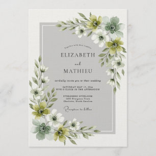 Olivgrüne Ätherische Blumenhochzeit Einladung