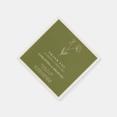 Olivgrüne Baumwollblumen Moderne Hochzeit Serviette (Ecke)