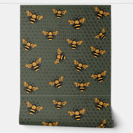 Olivgrüne Bienen-Mingle-Wallpaper Tapete