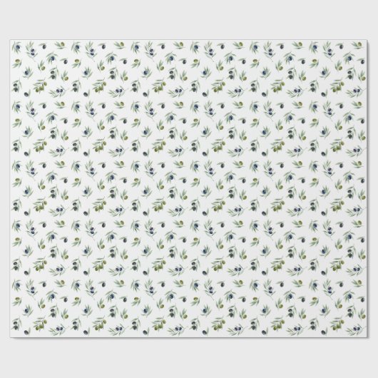 Olivgrüne Blätter Wasserfarben-Blumenmuster Geschenkpapier (Flach)