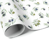 Olivgrüne Blätter Wasserfarben-Blumenmuster Geschenkpapier (Rolleneckpunkt)