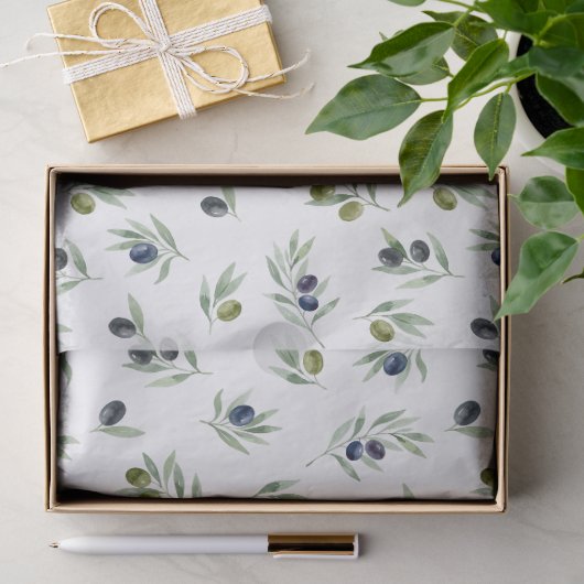 Olivgrüne Blätter Wasserfarben-Blumenmuster Seidenpapier (Geschenk)