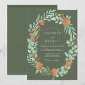 Olivgrüne Blätterhochzeit Einladung (Vorne/Hinten)