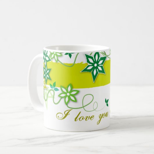 Olivgrüne Blumen, i-Liebe Sie Mama Kaffeetasse (Vorderseite Links)