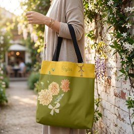 Olivgrüne Blumen-Schleife-Trendy-stylische Tote-Ta Tasche