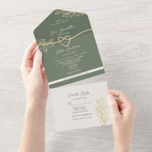 Olivgrüne botanische Hochzeit  All In One Einladung