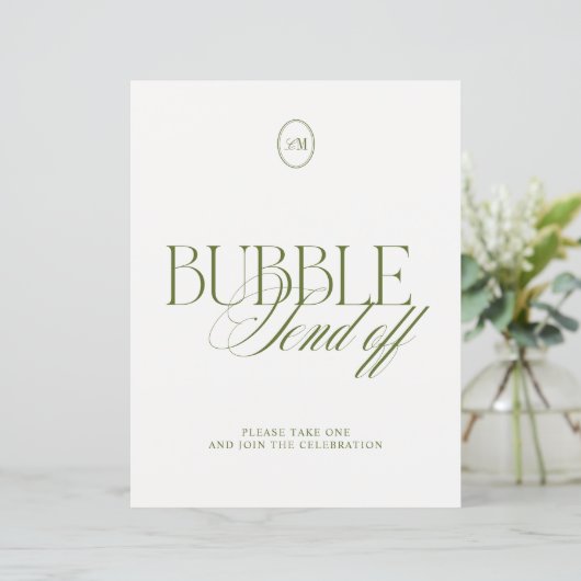 Olivgrüne Bubble-Send-Off-Hochzeitstafel (Stehend Vorderseite)