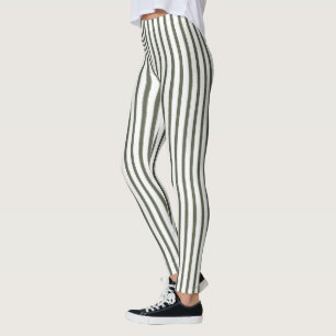 Olivgrüne Creme Streifen Leggings