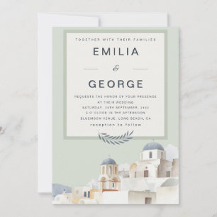 Olivgrüne Destination-Hochzeit   Elegant  Einladung