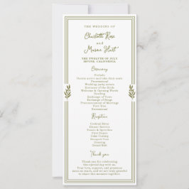 Olivgrüne elegante Hochzeitsprogrammkarte Einladung