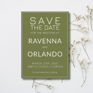 Olivgrüne Elfenbein-Old-Money-Moderne-Hochzeit Save The Date