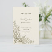 Olivgrüne Farn-Hochzeit Save The Date (Stehend Vorderseite)