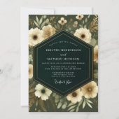 Olivgrüne florale wunderliche Hochzeit Einladung (Vorderseite)