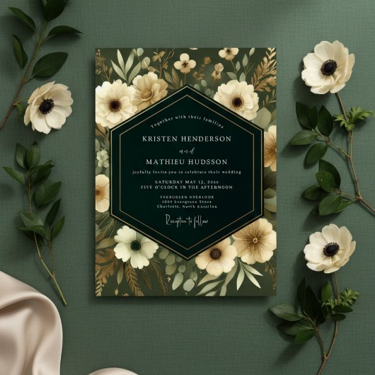 Olivgrüne florale wunderliche Hochzeit Einladung