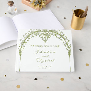 Olivgrüne französische Flourish-Bogen-Hochzeit Gästebuch