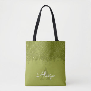 Olivgrüne Glitter-Tropfen Tasche
