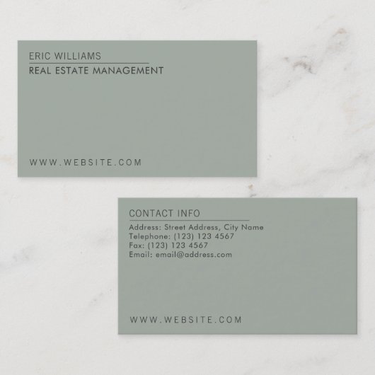 Olivgrüne graue unbedeutende Eleganz Visitenkarte (Vorne/Hinten)