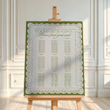 Olivgrüne Häkeldeckchen-Hochzeitssitzpläne