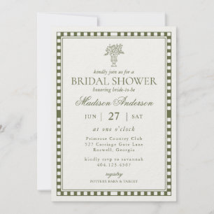 Olivgrüne Harlekin-Karo-Bridal-Shower Einladung