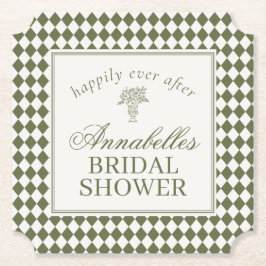 Olivgrüne Harlekin-Karo-Bridal-Shower Untersetzer