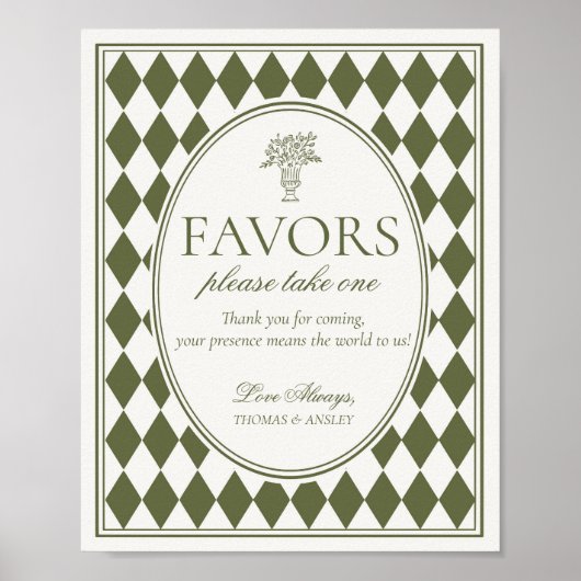 Olivgrüne Harlekin-Karo-Hochzeitsgeschenk-Schilder Poster (Vorne)