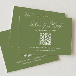 Olivgrüne Hochzeits-RSVP-Qr-Code Begleitkarte