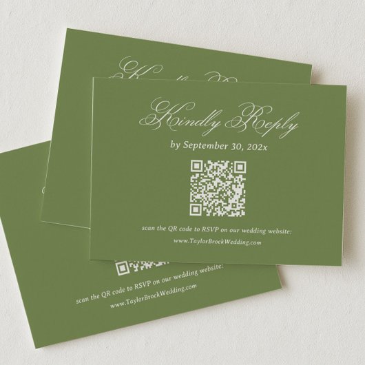 Olivgrüne Hochzeits-RSVP-Qr-Code Begleitkarte