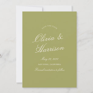 Olivgrüne Kalligrafie-Hochzeit-Save-the-Date-Karte Einladung