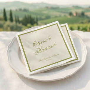 Olivgrüne Kalligrafie-Klassische Hochzeit Serviette