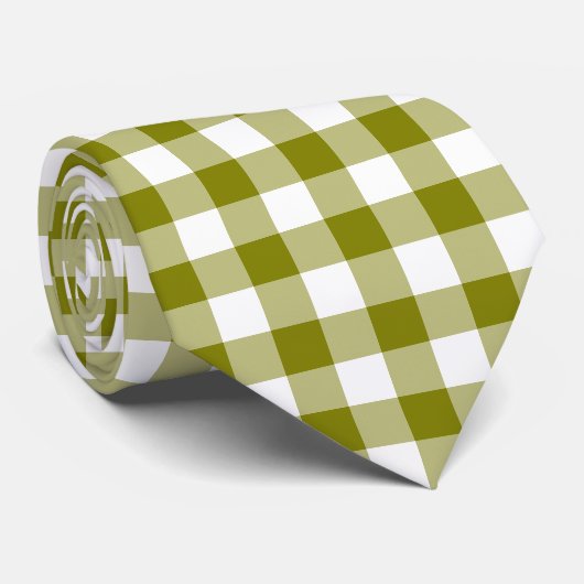 Olivgrüne Karo-Gingham-Krawatte Krawatte (Gerollt)