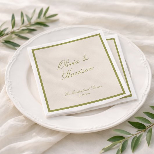 Olivgrüne klassische Hochzeit Serviette