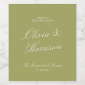 Olivgrüne klassische Kalligrafie-Hochzeit Weinetikett (Einzelnes Label)