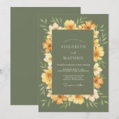 Olivgrüne malerische florale Bogenhochzeit Einladung (Vorne/Hinten)