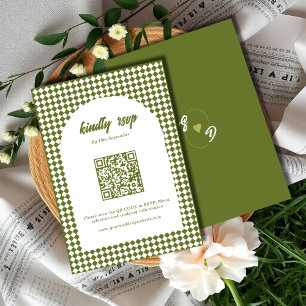 Olivgrüne minimalistische Retro-Karo-Bogen-Hochzei RSVP Karte