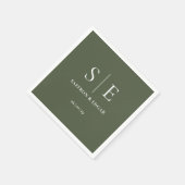 Olivgrüne Monogramm-Hochzeit Serviette (Ecke)