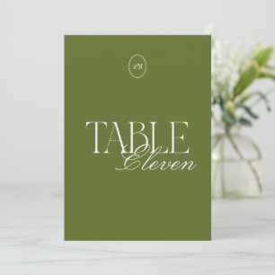 Olivgrüne Monogramm-Hochzeitstisch-Nummernkarte Einladung