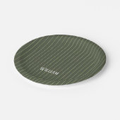 Olivgrüne Nadelstreifen Pappteller (Schrägansicht)