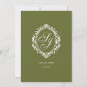 Olivgrüne Old Money Hochzeit Save the Date (Rückseite)