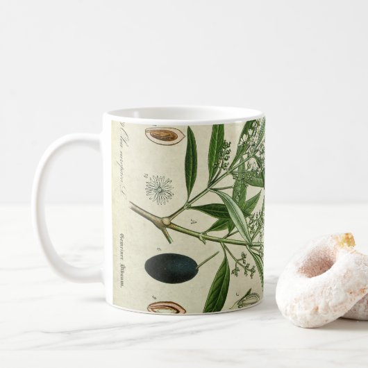 Olivgrüne Pflanzen-botanische Kaffeetasse (Mit Donut)