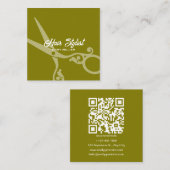 Olivgrüne quadratische Haarschneideschere QR-Code Visitenkarte (Vorne/Hinten)