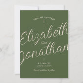 Olivgrüne Retro-Moderne kursive Fotohochzeit Save The Date (Vorderseite)