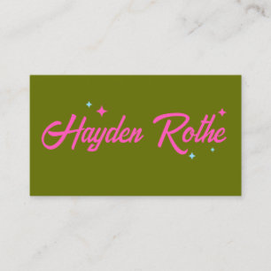 Olivgrüne Retro-Typografie-Sterne in Rosa Visitenkarte