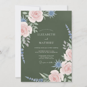 Olivgrüne Romantische Botanische Hochzeit Einladung