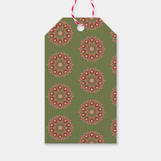 Olivgrüne Rosemaling Geschenkanhänger (Vorderseite)