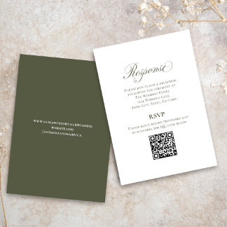 Olivgrüne Schrift Hochzeit RSVP QR-Code Karte