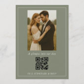 Olivgrüne Schriftfoto-QR-Code-Hochzeit Einladung (Rückseite)